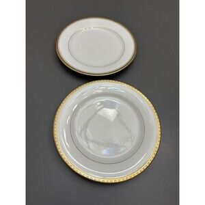 Lot Of 2 NORITAKE RICHMOND SALAD PLATES WHITE GOLD WITH EDGE 8 1/4" 6124 Japan